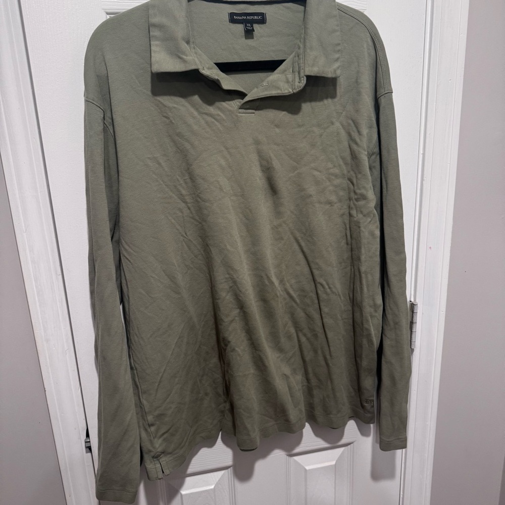 Banana Republic Olive Green Men's Polo Long Sleeve Shirt XXL